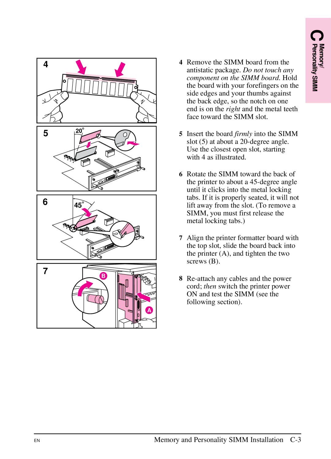 HP 5SI manual Memory and Personality Simm Installation C-3 