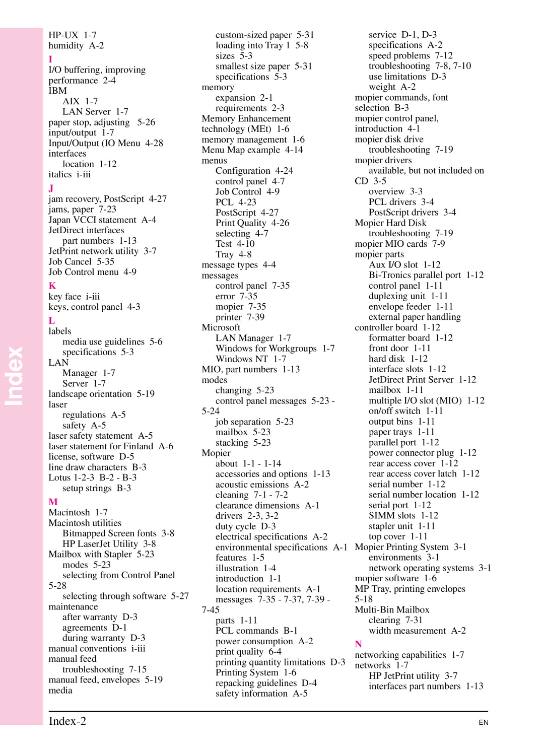 HP 5SI manual Index-2 