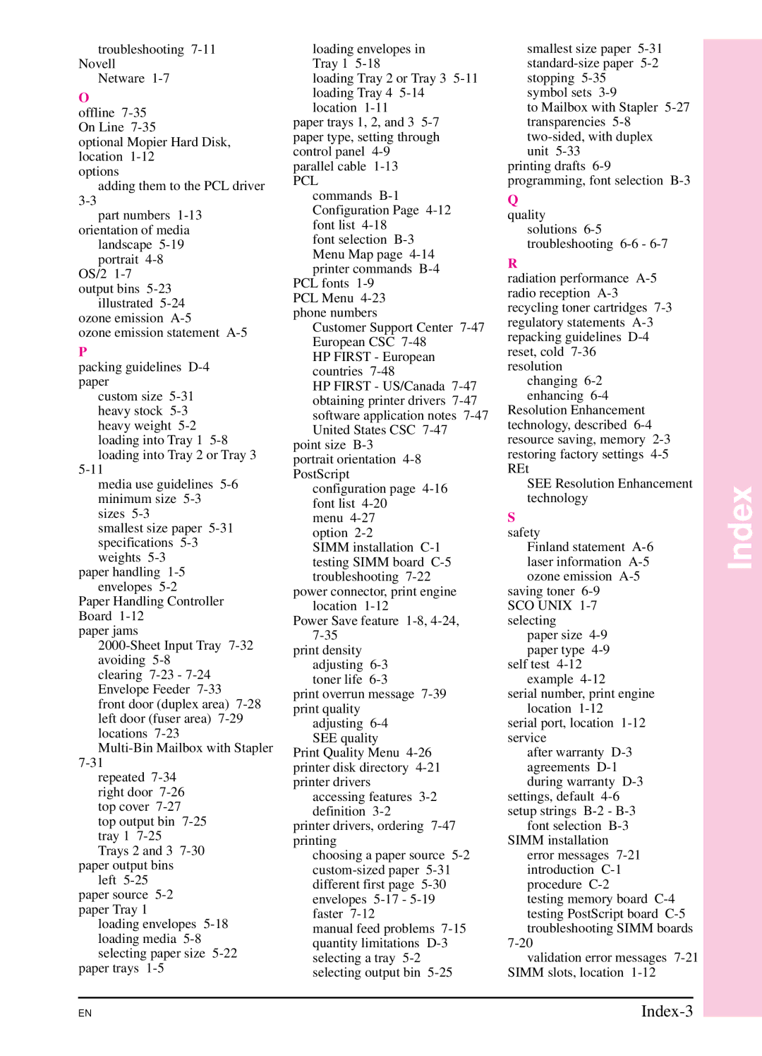 HP 5SI manual Index-3 