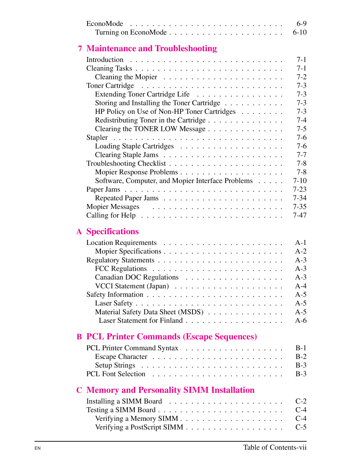 HP 5SI manual PCL Printer Commands Escape Sequences 