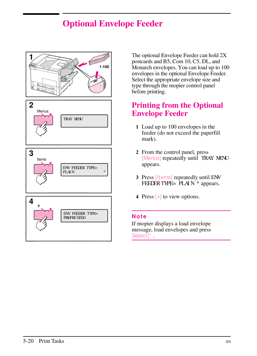 HP 5SI manual Printing from the Optional Envelope Feeder 