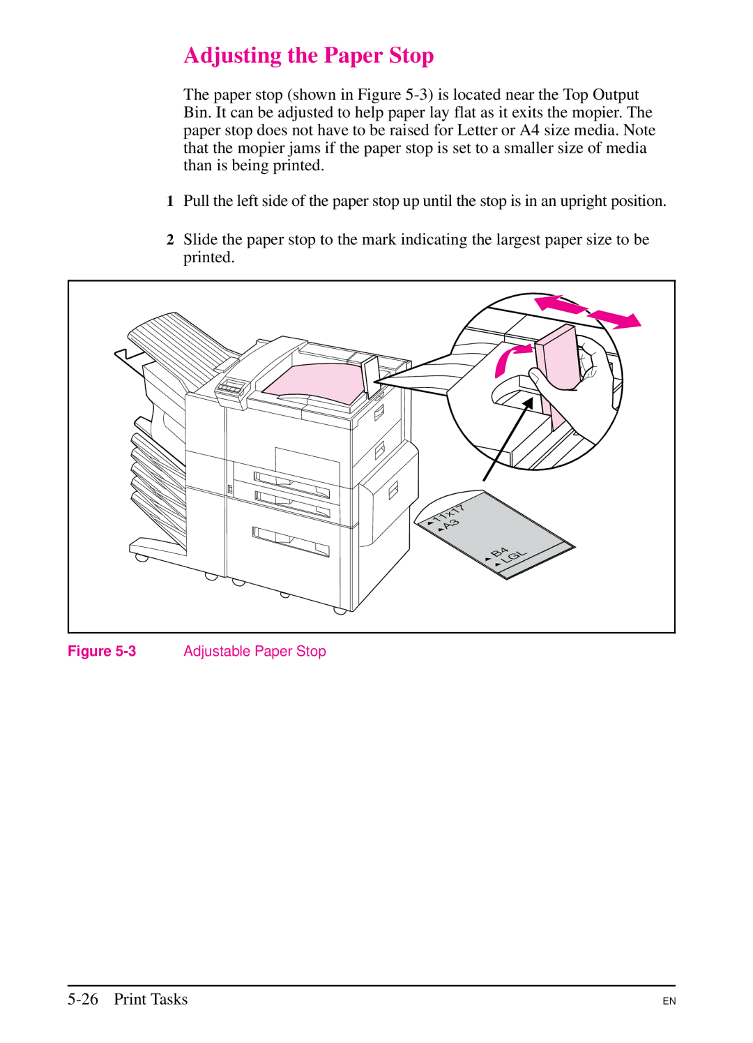 HP 5SI manual Adjusting the Paper Stop, 3Adjustable Paper Stop 