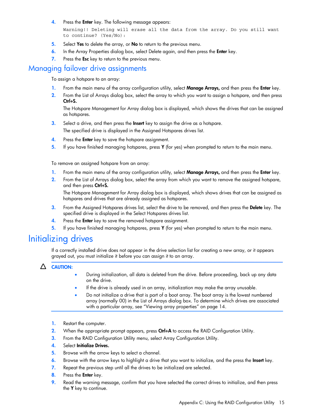 HP 6-Port SATA RAID manual Initializing drives, Managing failover drive assignments 