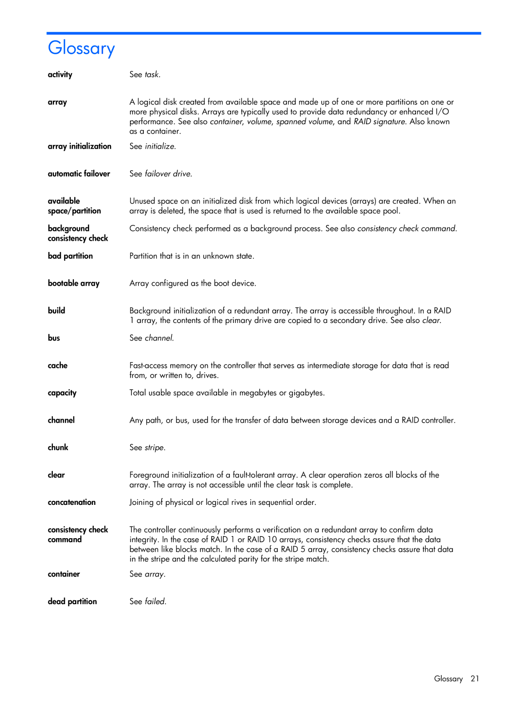 HP 6-Port SATA RAID manual Glossary 