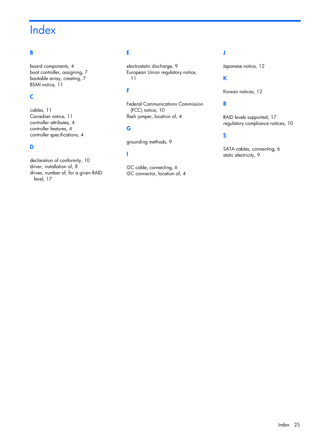 HP 6-Port SATA RAID manual Index 