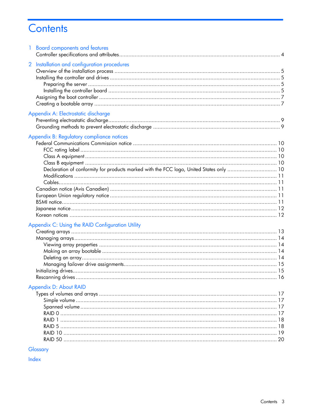 HP 6-Port SATA RAID manual Contents 