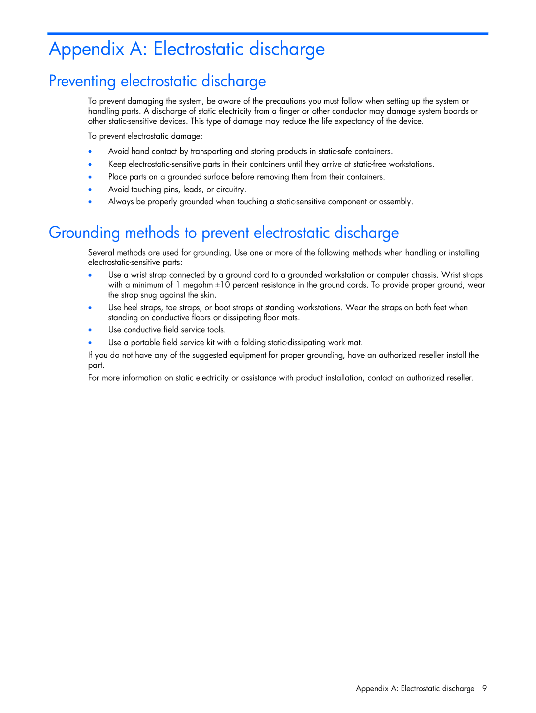 HP 6-Port SATA RAID manual Appendix a Electrostatic discharge, Preventing electrostatic discharge 