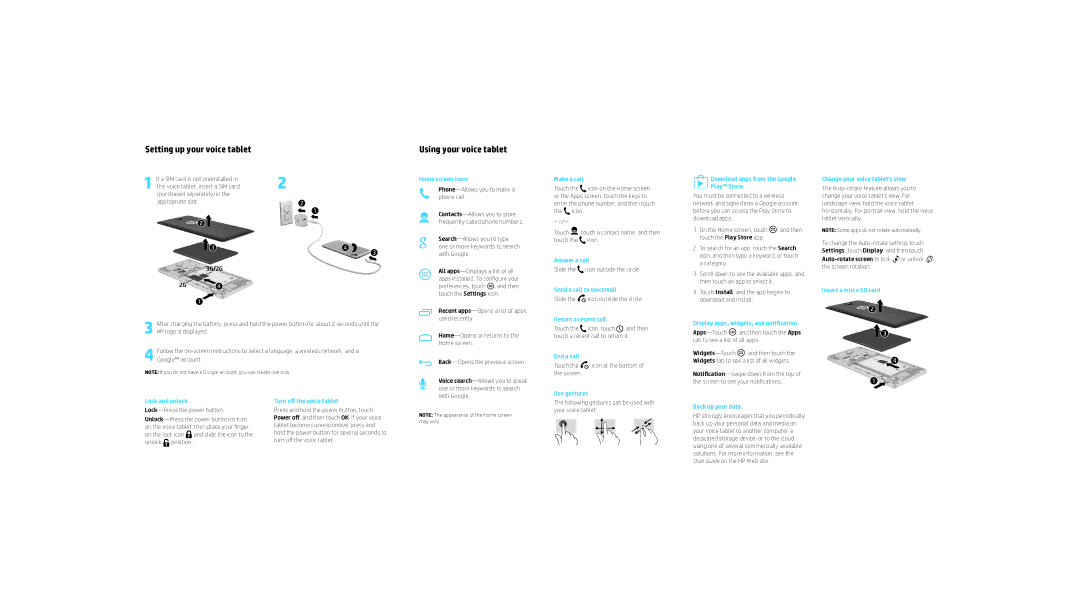 HP 6 VoiceTab II manual Setting up your voice tablet, Using your voice tablet 