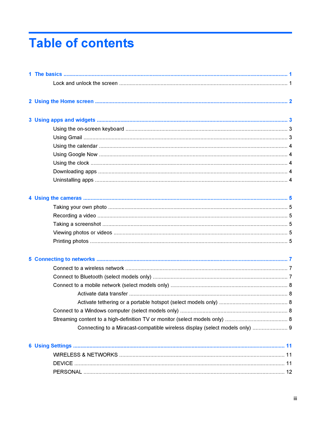 HP 6 VoiceTab II manual Table of contents 