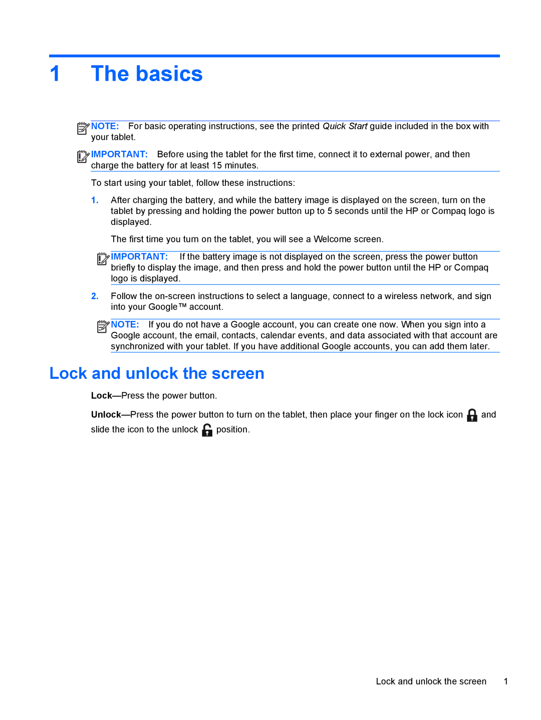 HP 6 VoiceTab II manual Basics, Lock and unlock the screen 