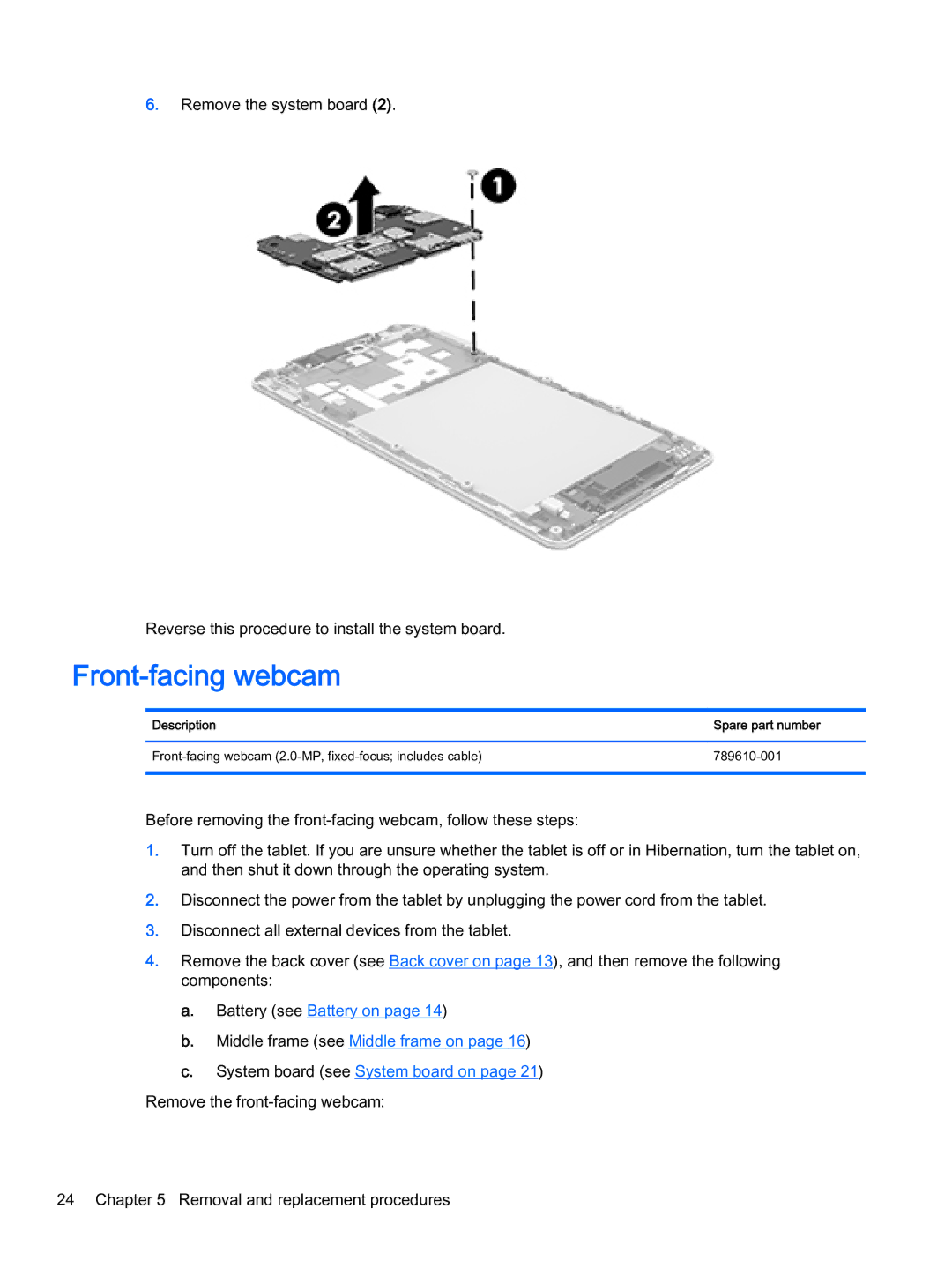 HP 6 VoiceTab Plus manual Front-facing webcam, Description Spare part number 