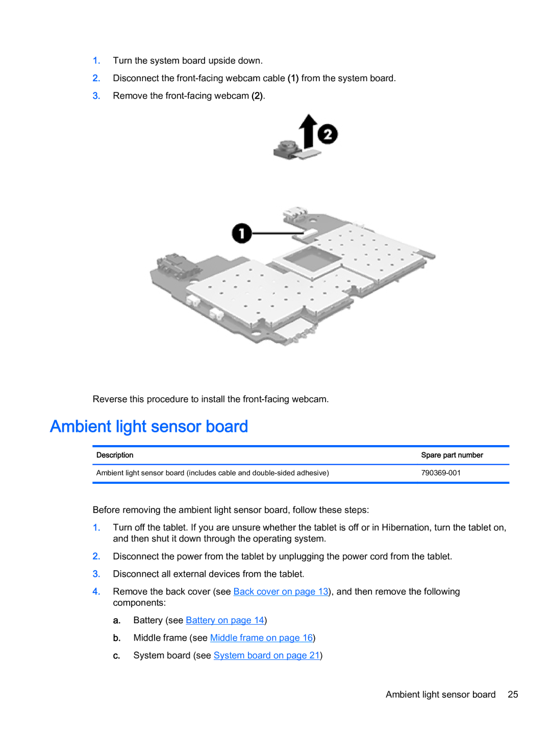 HP 6 VoiceTab Plus manual Ambient light sensor board 