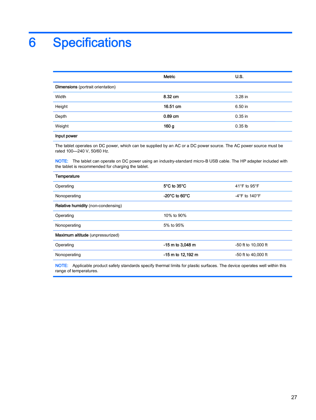 HP 6 VoiceTab Plus manual Specifications 