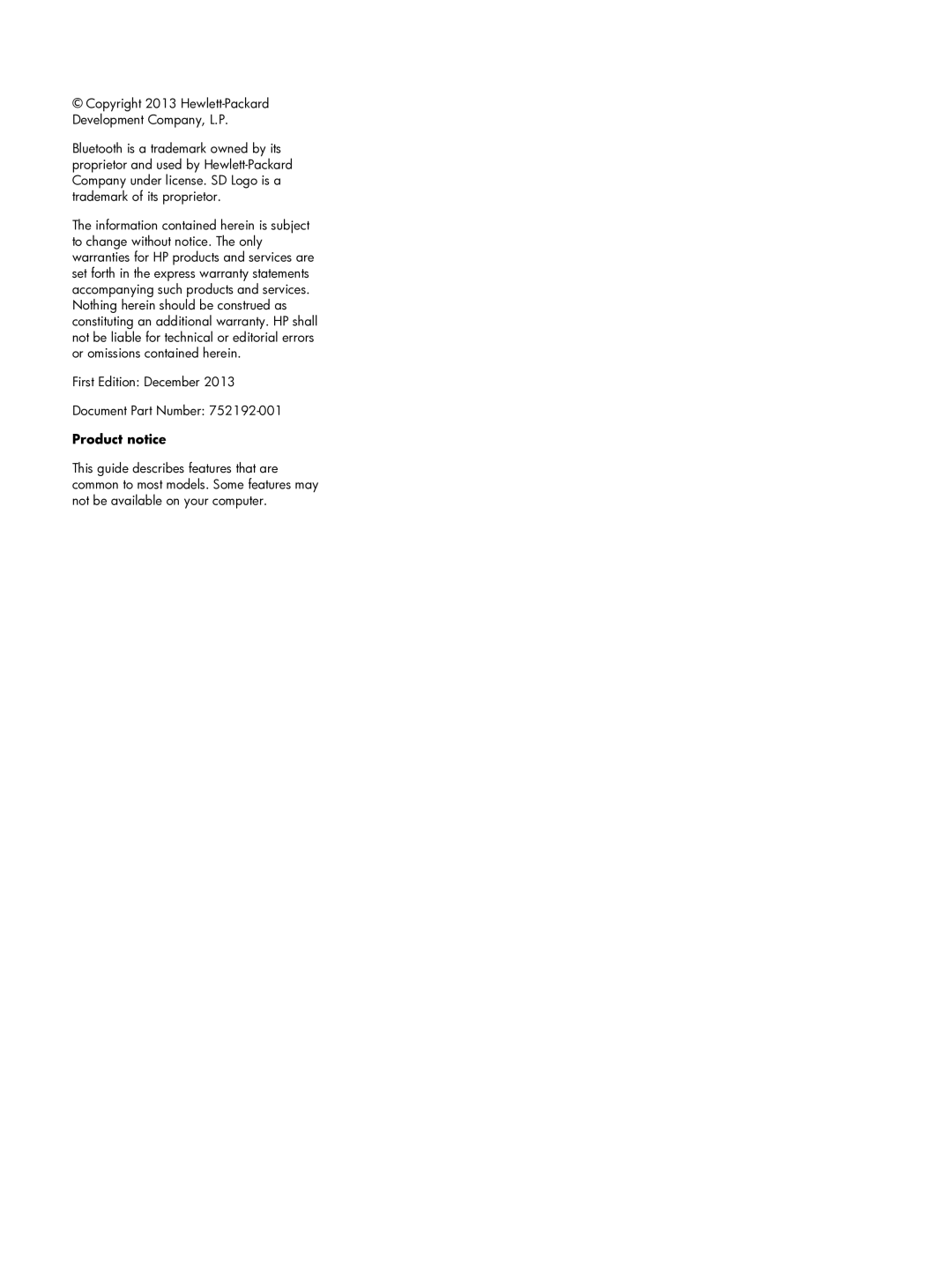 HP 6 VoiceTab manual Copyright 2013 Hewlett-Packard Development Company, L.P, Product notice 