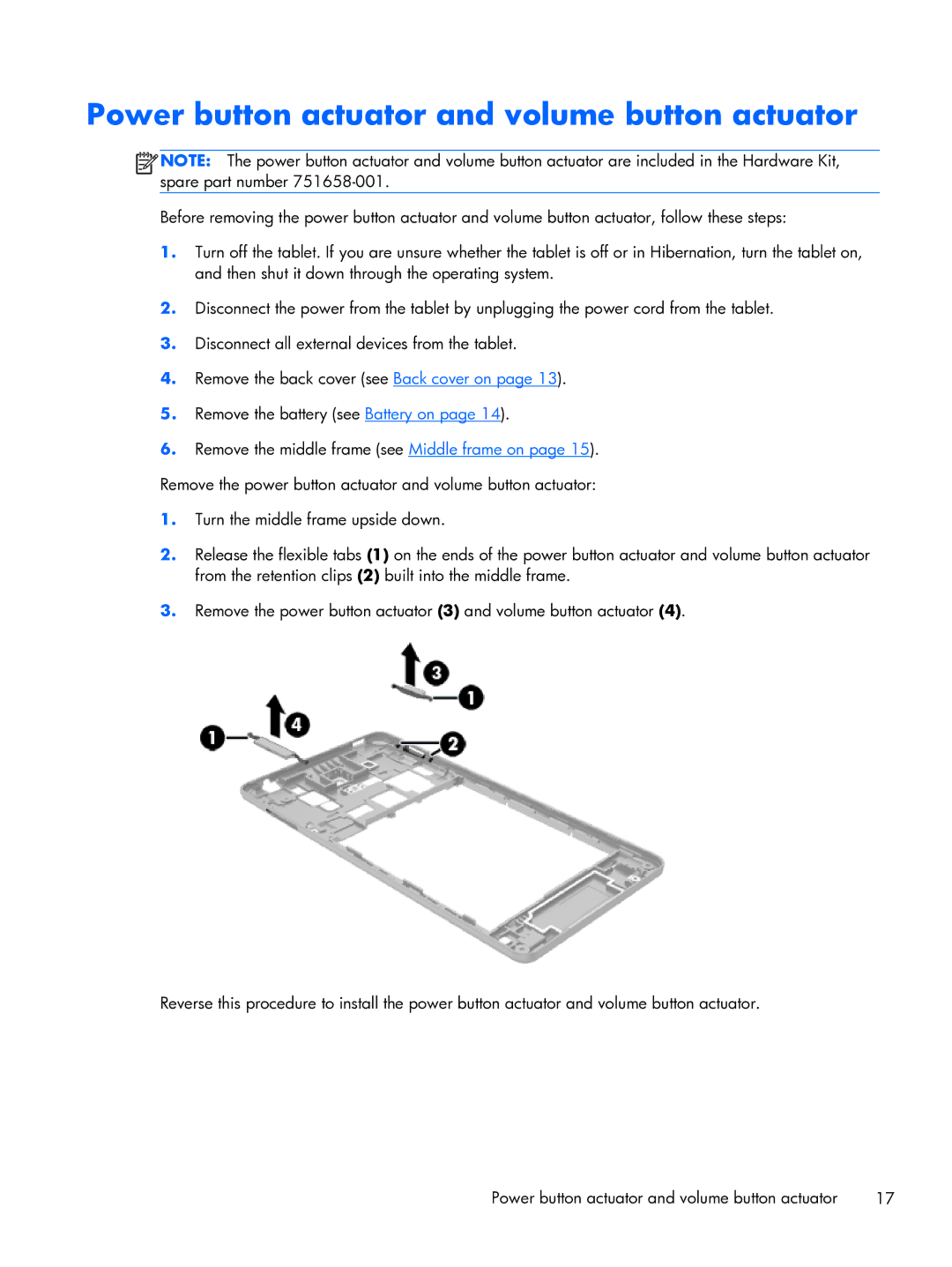 HP 6 VoiceTab manual Power button actuator and volume button actuator 