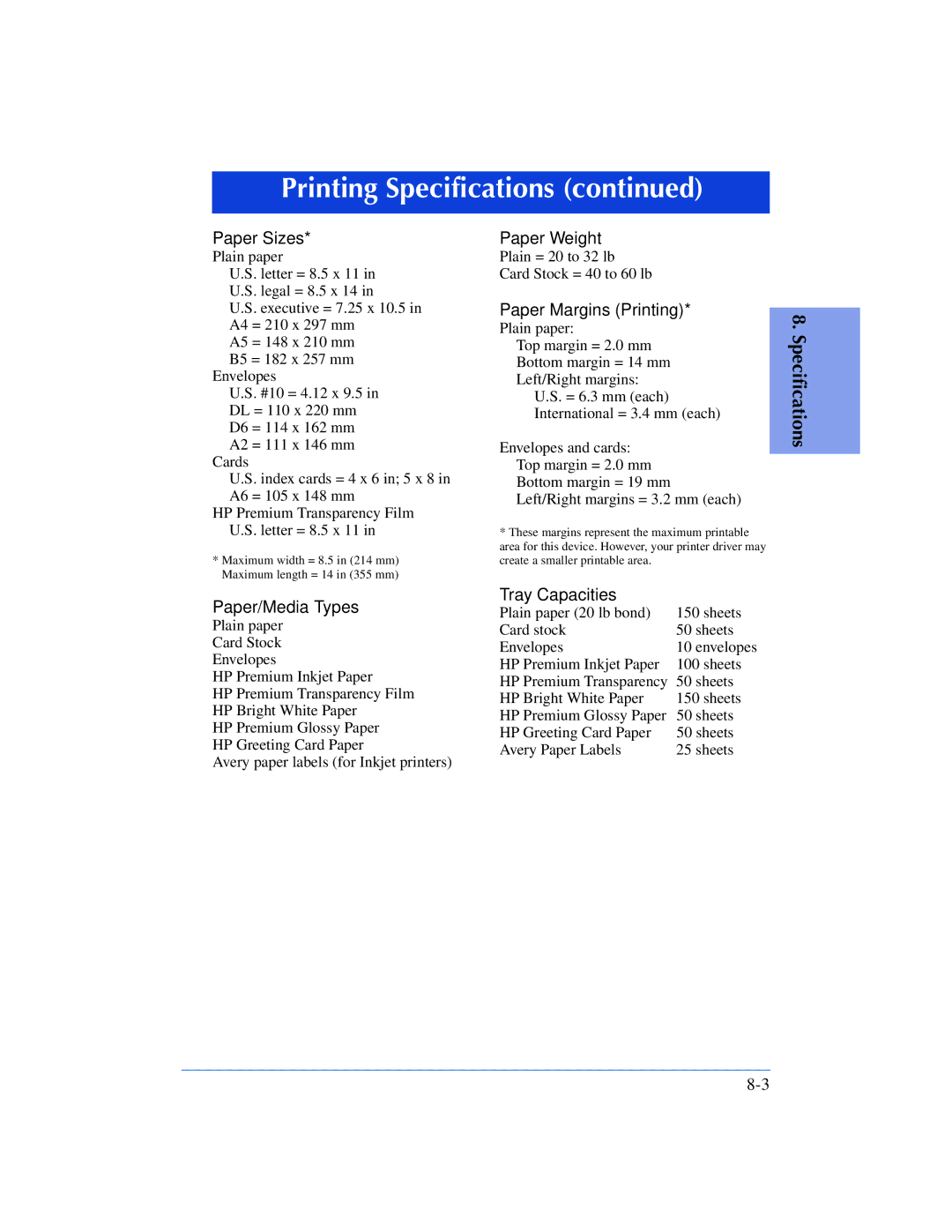 HP 610, 600 manual Paper Weight 