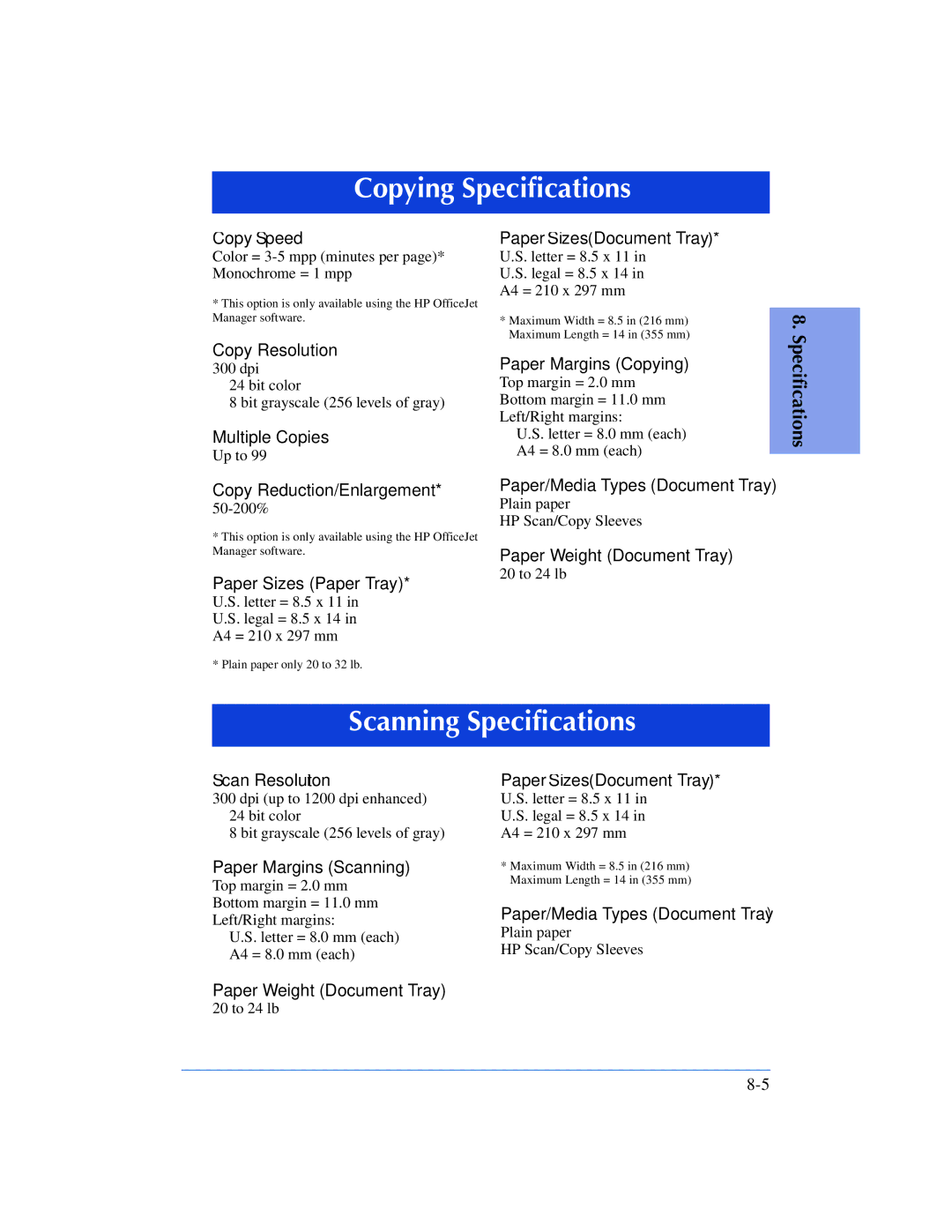 HP 610, 600 manual Copying Specifications 