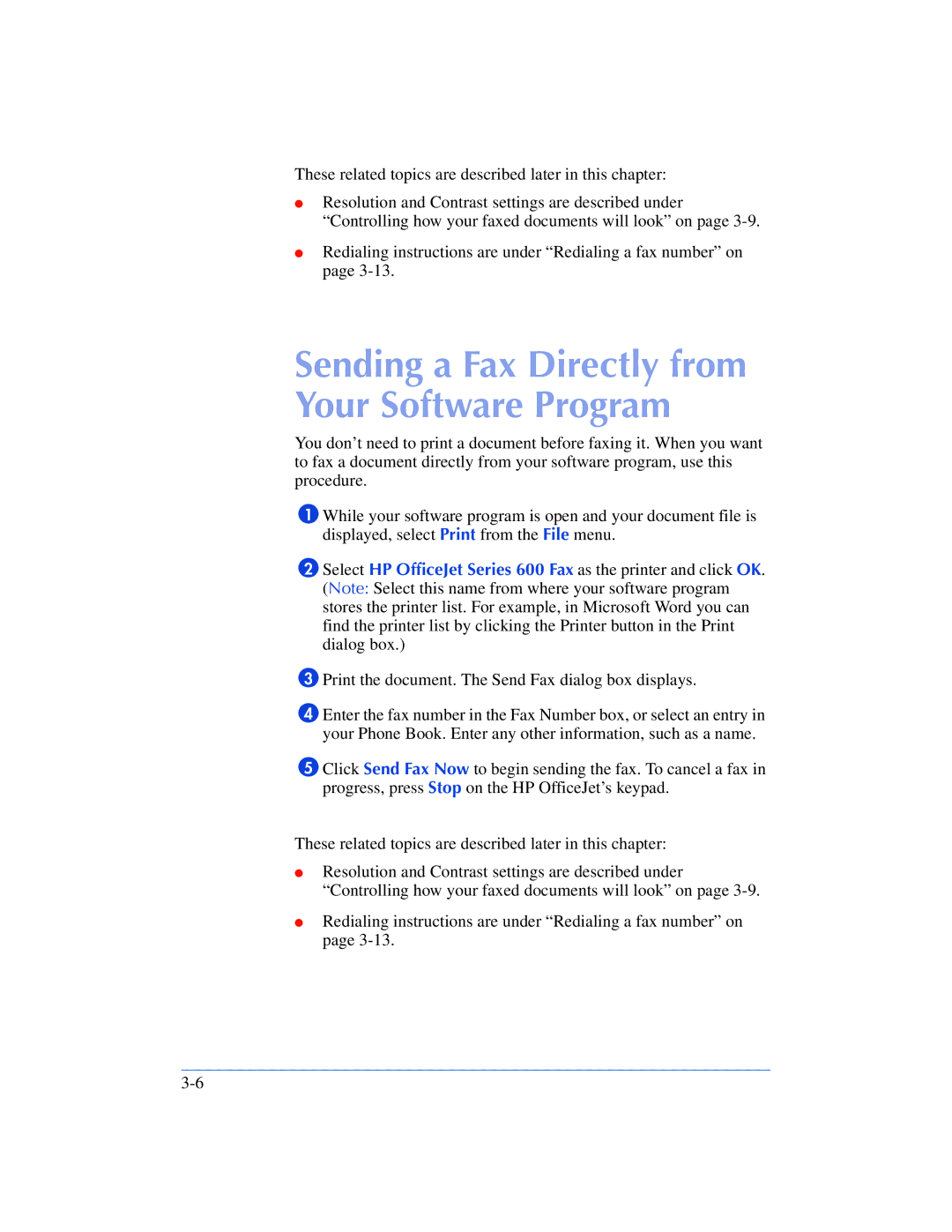 HP 600, 610 manual Sending a Fax Directly from Your Software Program 