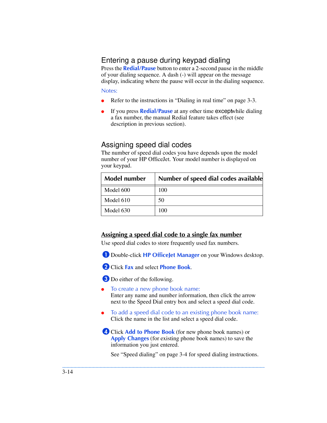 HP 600, 610 manual Entering a pause during keypad dialing, Assigning speed dial codes, Model number 