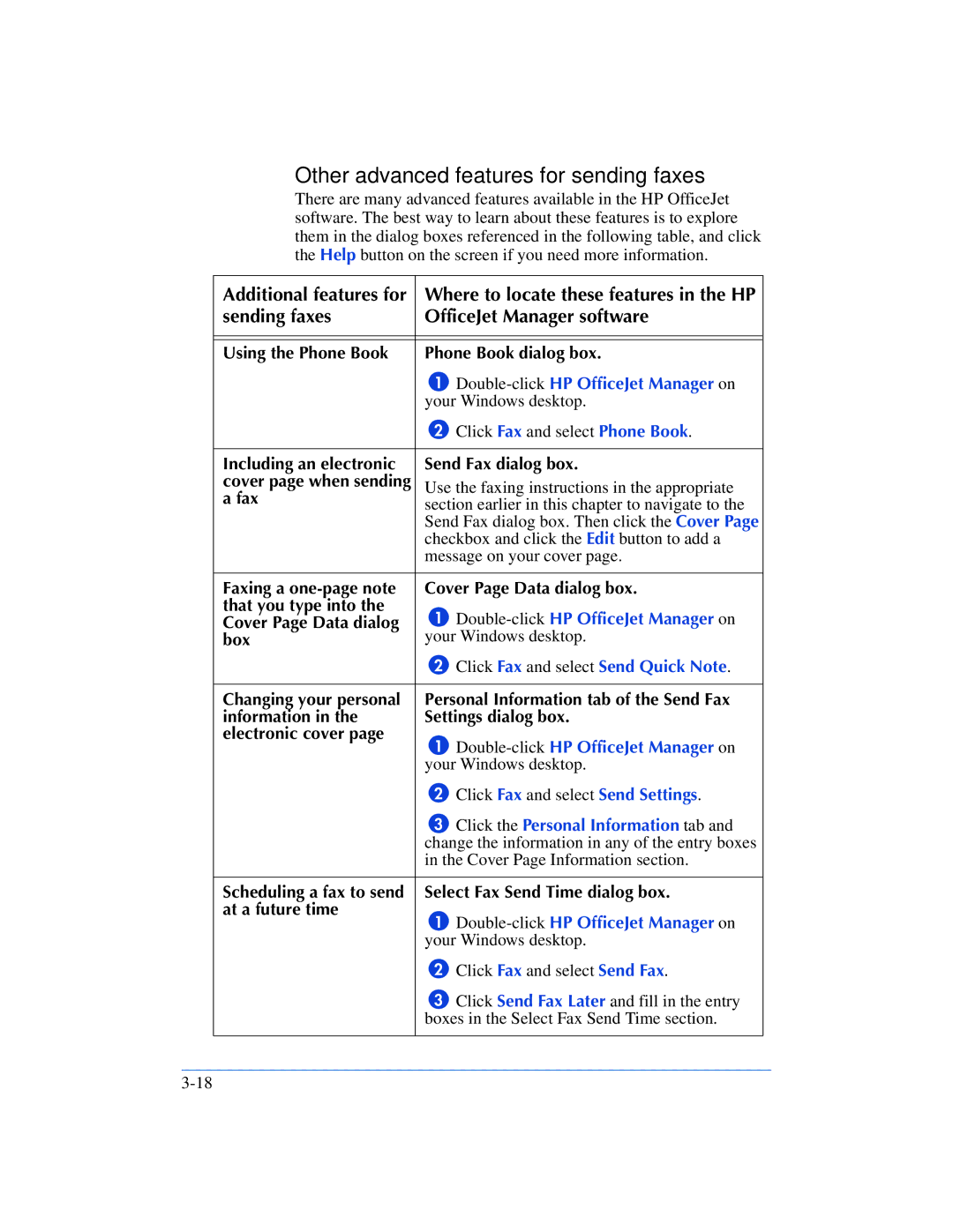 HP 600, 610 manual Other advanced features for sending faxes, Sending faxes OfficeJet Manager software 