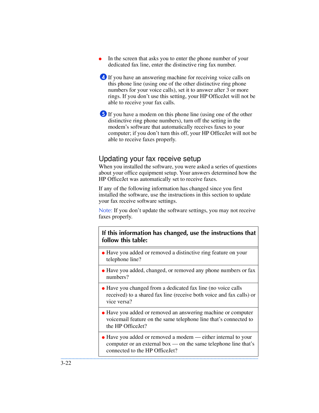 HP 600, 610 manual Updating your fax receive setup 