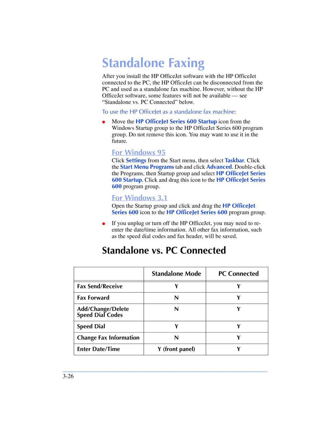 HP 600, 610 manual Standalone Faxing, Standalone vs. PC Connected, Standalone Mode PC Connected 