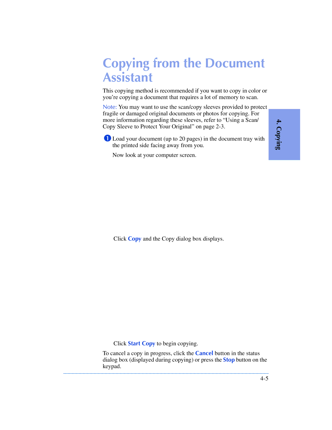 HP 610, 600 manual Copying from the Document Assistant 