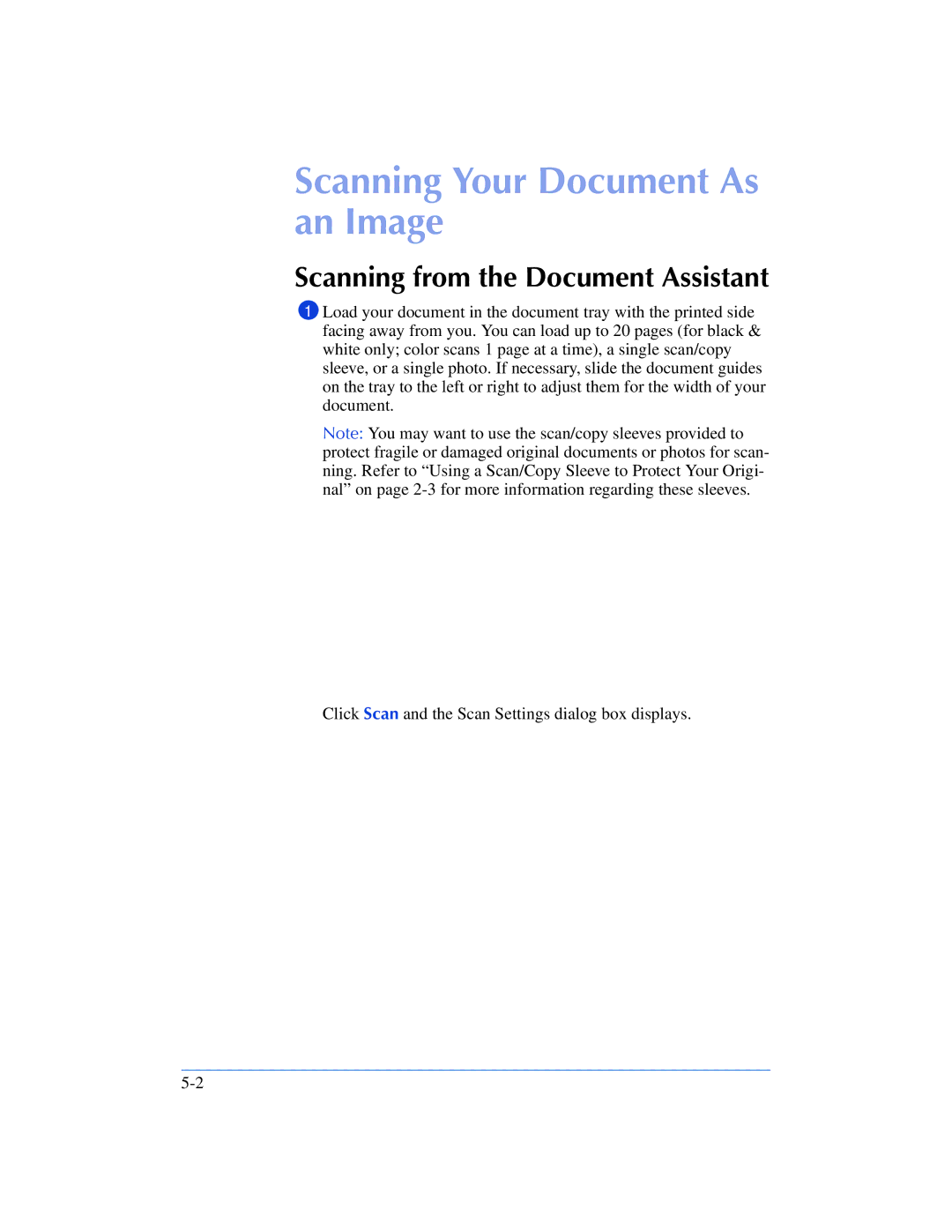 HP 600, 610 manual Scanning Your Document As an Image, Scanning from the Document Assistant 