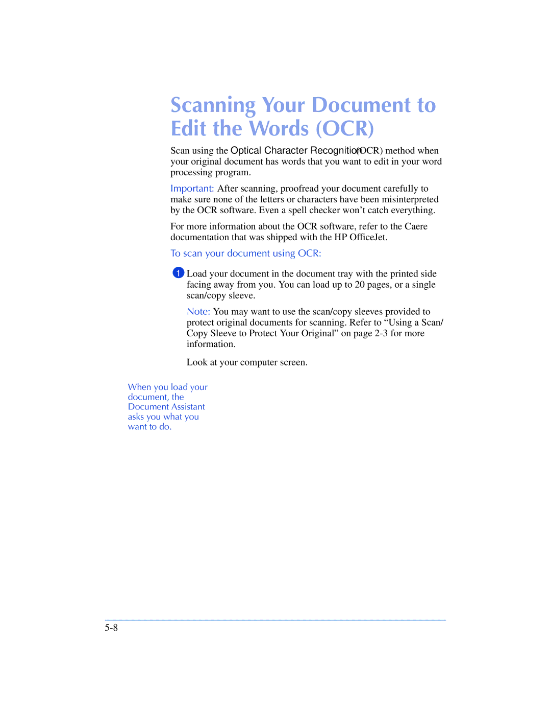 HP 600, 610 manual Scanning Your Document to Edit the Words OCR, To scan your document using OCR 