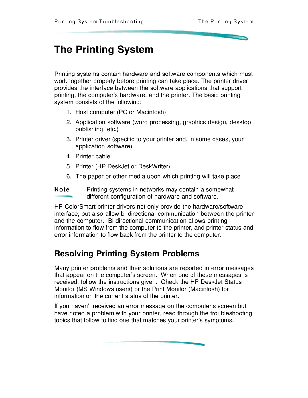 HP 600 C2184A manual Resolving Printing System Problems 