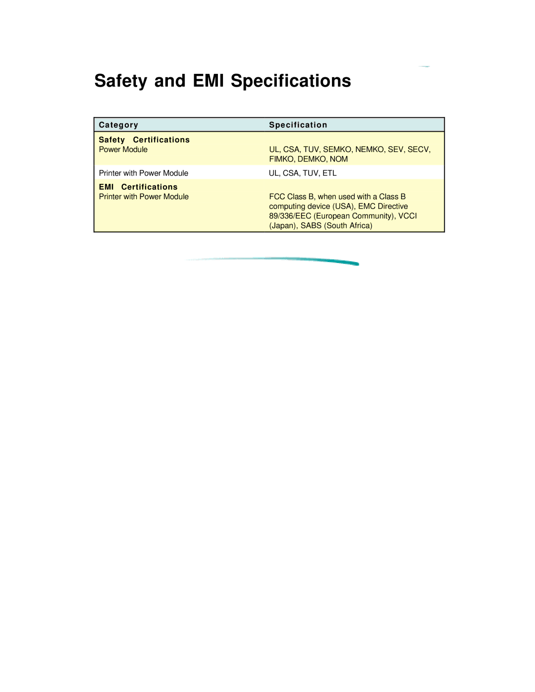 HP 600 C2184A manual Safety and EMI Specifications, T e g o r y Specification Safety Certifications, EMI Certifications 