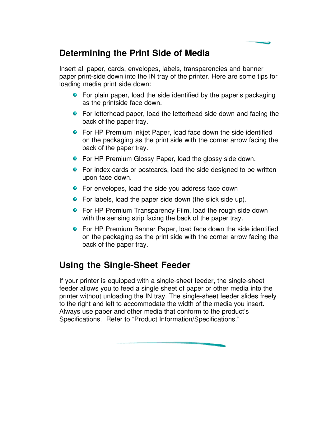 HP 600 C2184A manual Determining the Print Side of Media, Using the Single-Sheet Feeder 