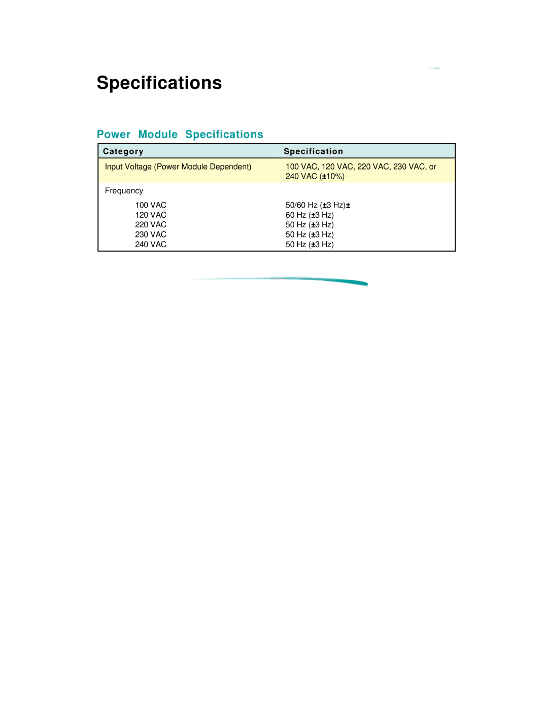 HP 600 C2184A manual Power Module Specifications 