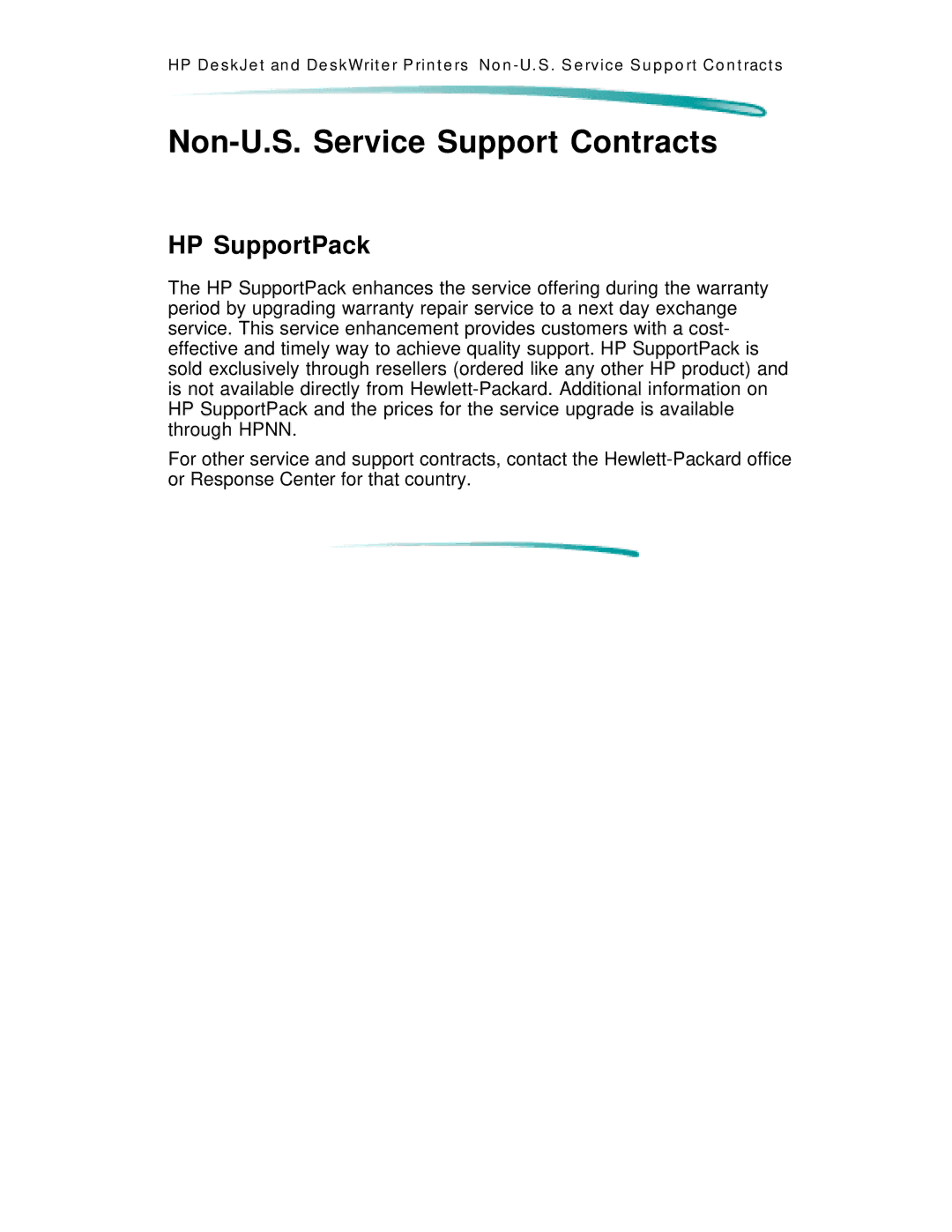 HP 600 C2184A manual Non-U.S. Service Support Contracts 