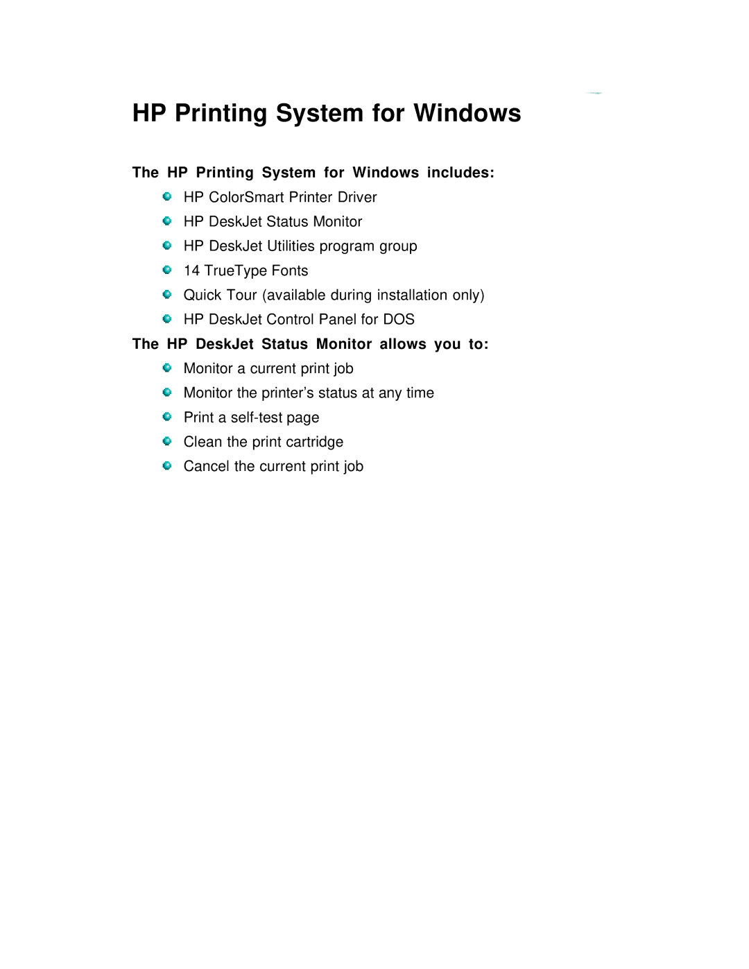 HP 600 C2184A manual HP Printing System for Windows includes 