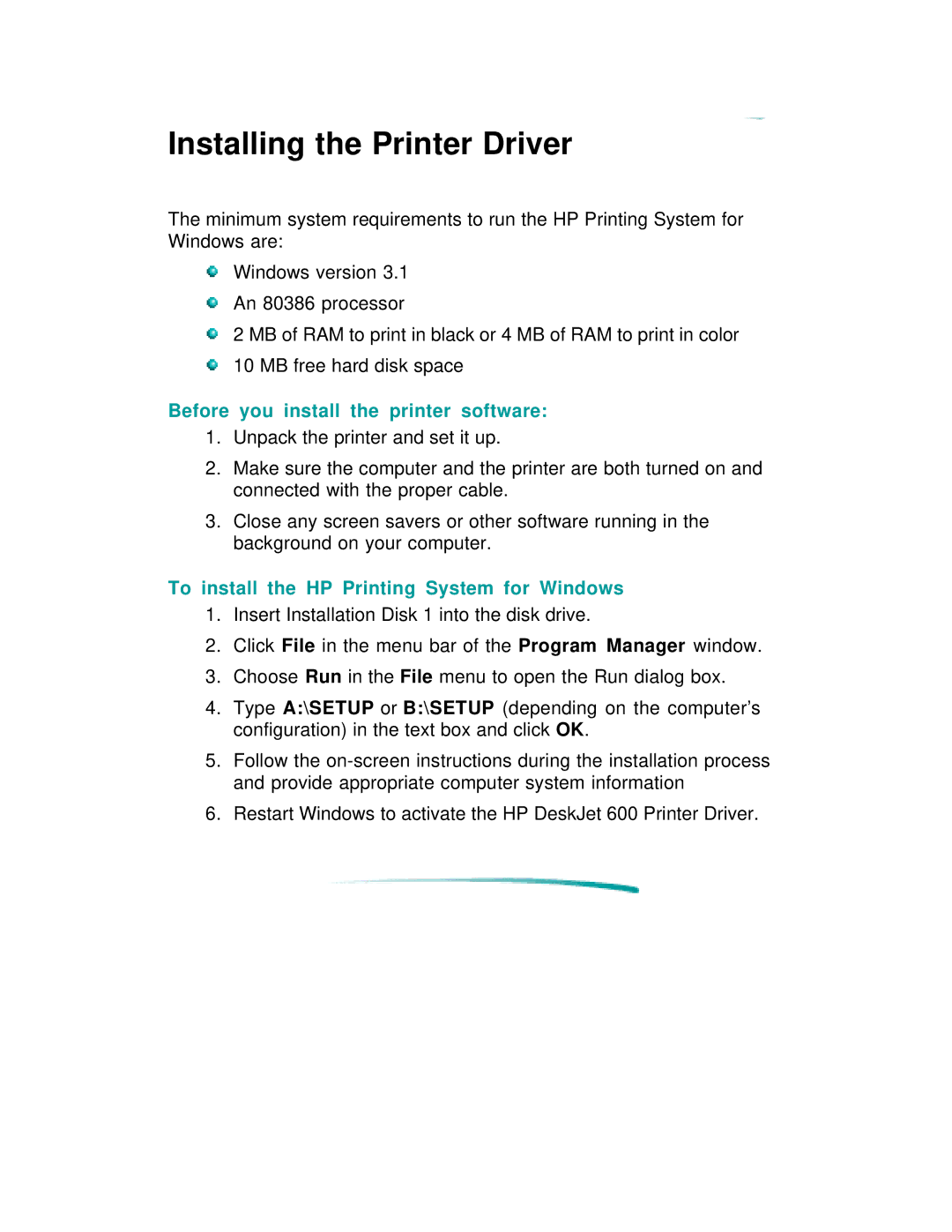 HP 600 C2184A manual Installing the Printer Driver, Before you install the printer software 