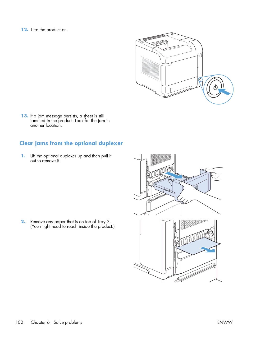 HP 600 M603XH Laser CE996A#BGJ manual Clear jams from the optional duplexer 