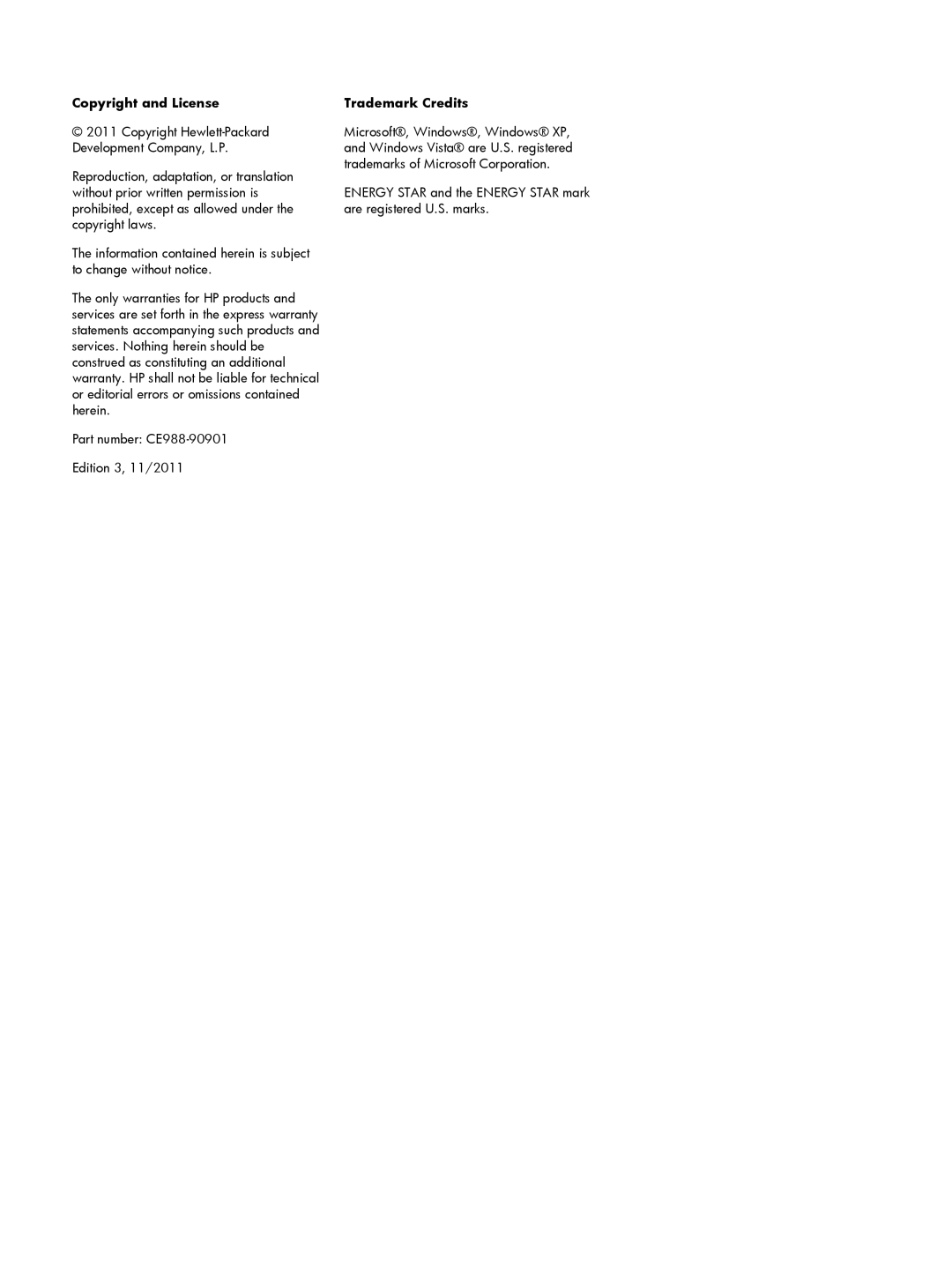 HP 600 M603XH Laser CE996A#BGJ manual Copyright and License, Trademark Credits 