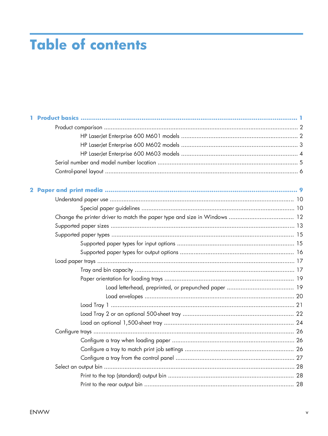 HP 600 M603XH Laser CE996A#BGJ manual Table of contents 