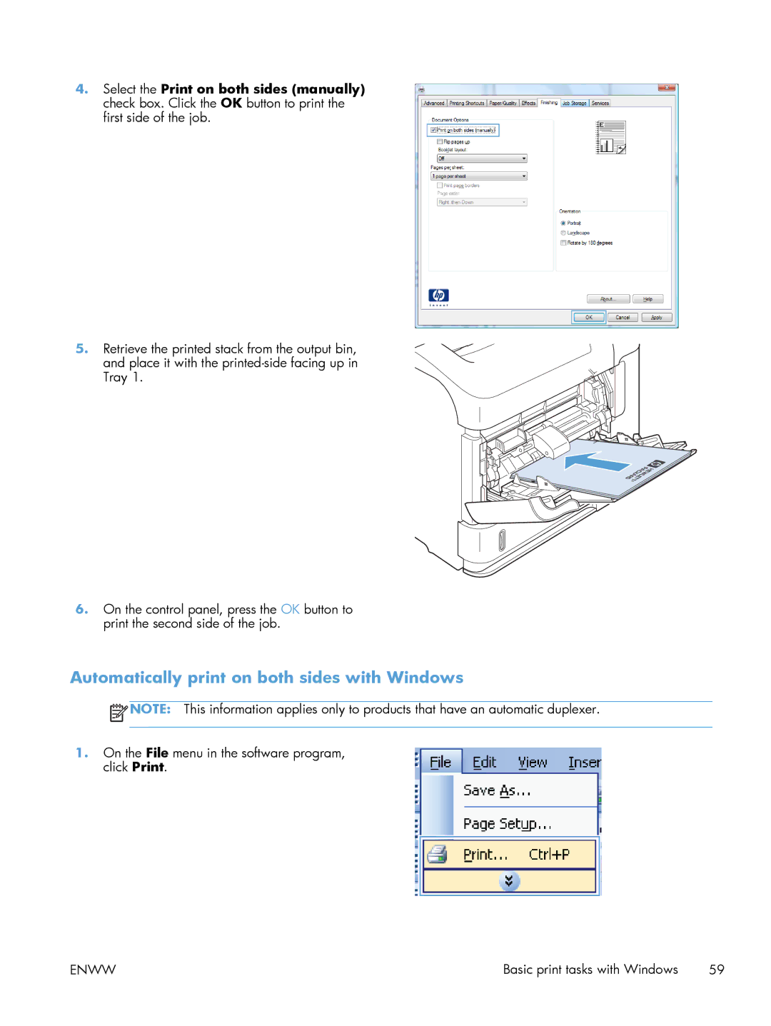 HP 600 M603XH Laser CE996A#BGJ manual Automatically print on both sides with Windows 