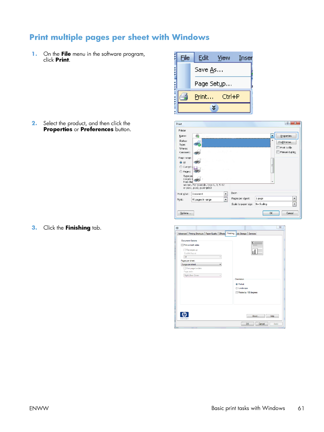 HP 600 M603XH Laser CE996A#BGJ manual Print multiple pages per sheet with Windows 