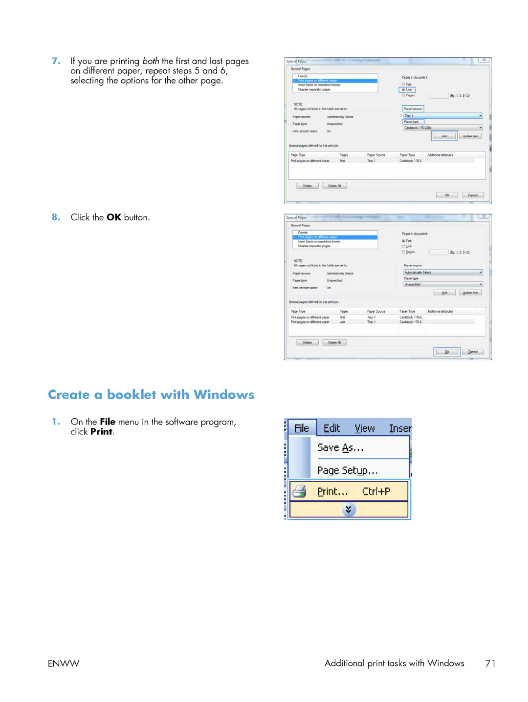 HP 600 M603XH Laser CE996A#BGJ manual Create a booklet with Windows 