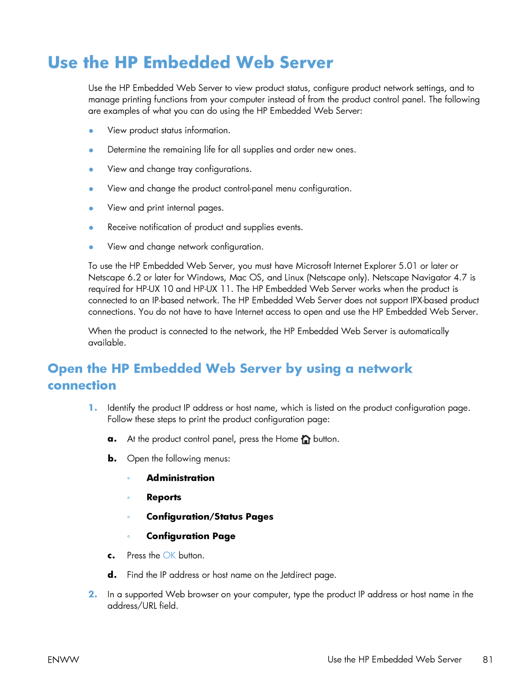 HP 600 M603XH Laser CE996A#BGJ manual Use the HP Embedded Web Server 