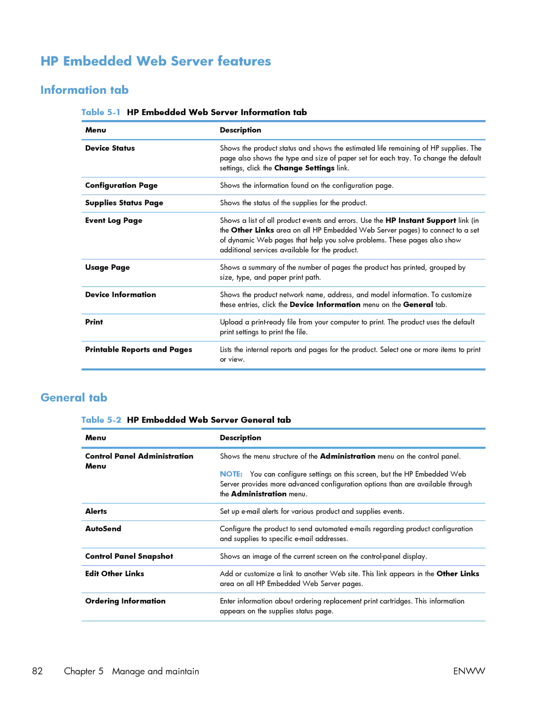 HP 600 M603XH Laser CE996A#BGJ manual HP Embedded Web Server features, Information tab, General tab 