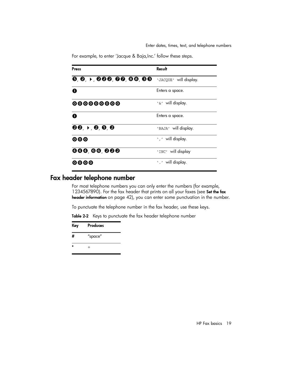 HP 600 manual Fax header telephone number 