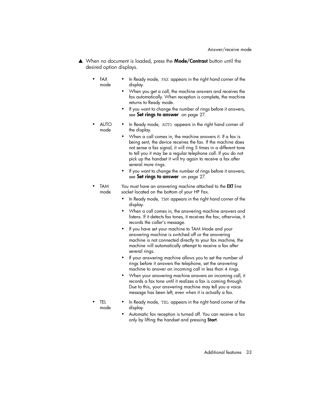 HP 600 manual See Set rings to answer on 