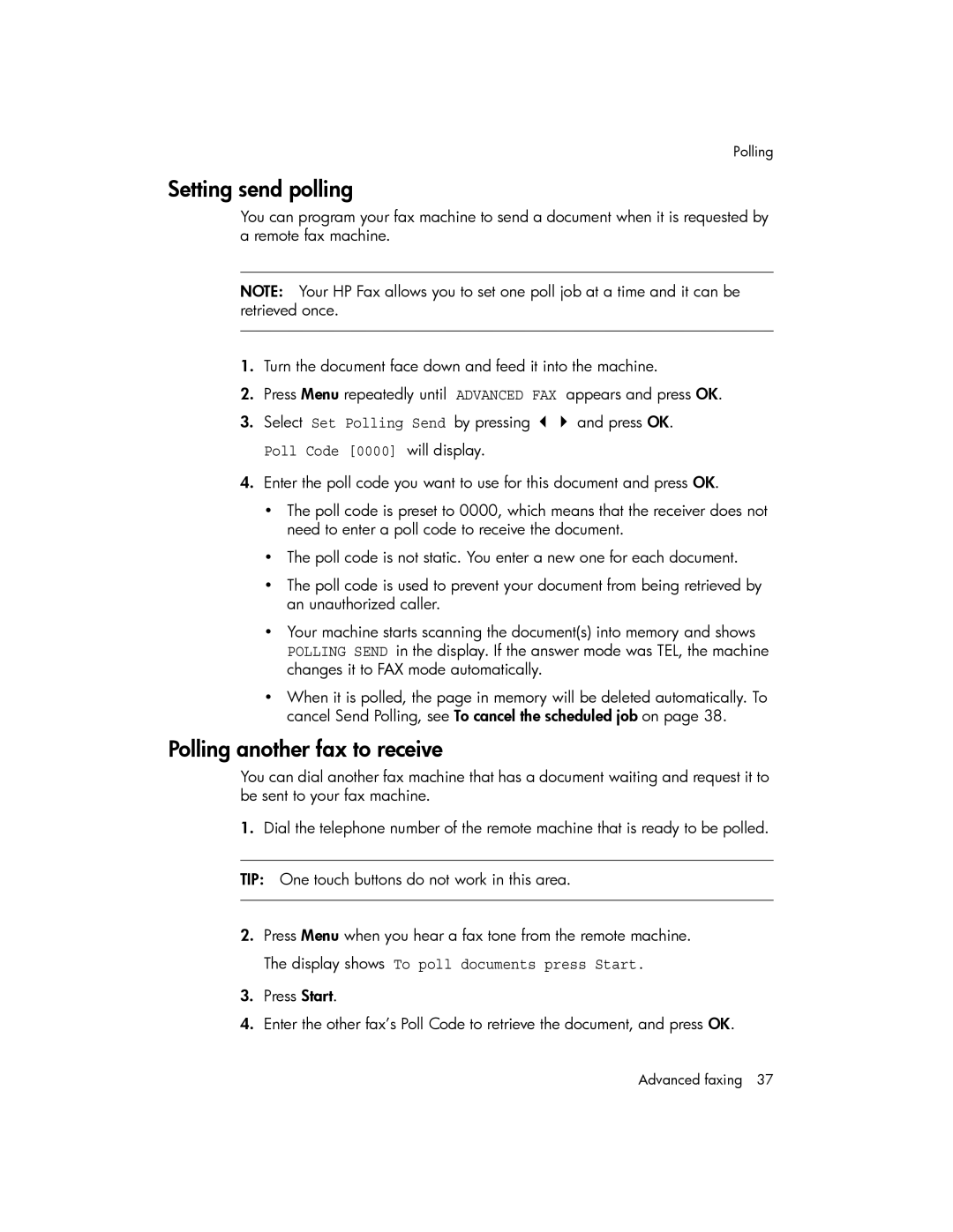 HP 600 manual Setting send polling, Polling another fax to receive 