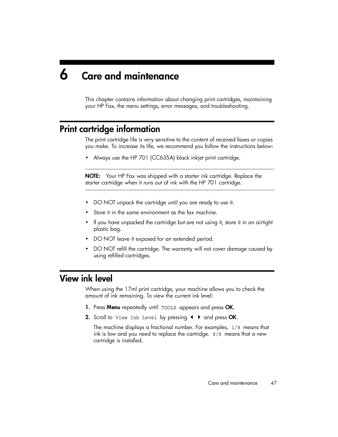 HP 600 manual Print cartridge information, View ink level 