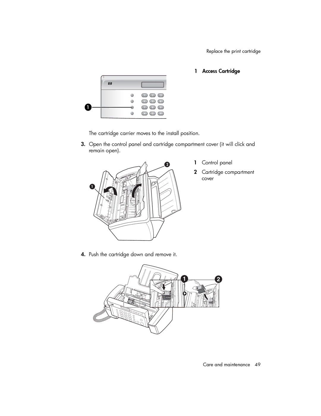 HP 600 manual Replace the print cartridge 