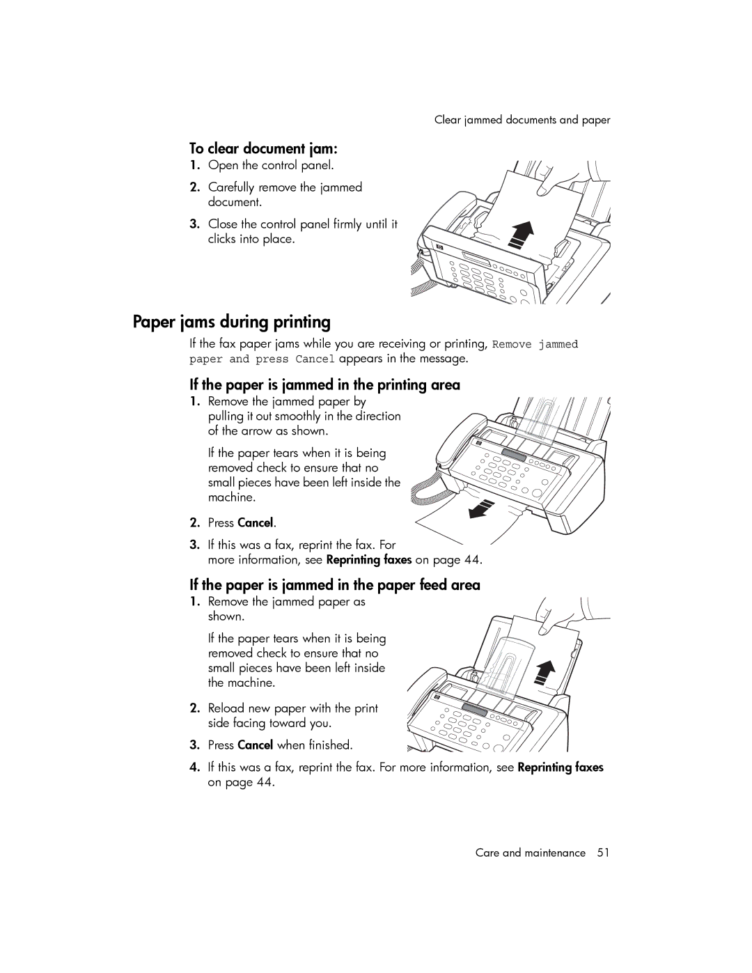 HP 600 manual Paper jams during printing, To clear document jam 